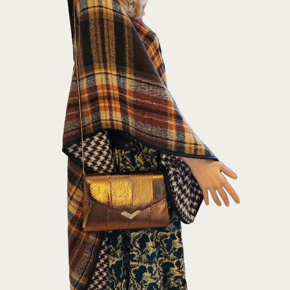 Vintage 1980's Bronze Gold Metallic Snakeskin Clutch/ Shoulder Bag EUC - Picture 11 of 11